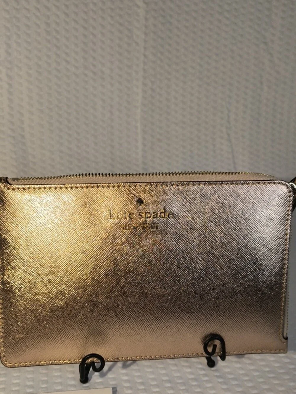 kate spade Medium L-Zip Rose Gold Metallic  Wristlet (Staci) MSRP$119 NWT